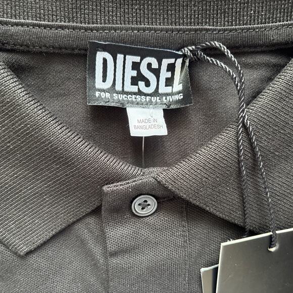 NWT Diesel Industry Mens Polo Shirt Black XL Denim Division Logo $125 Cotton - Picture 4 of 13